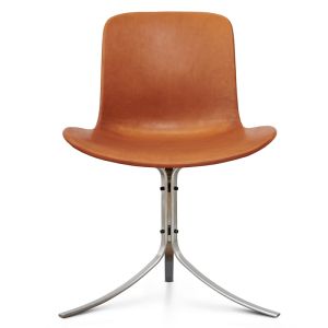 Polstring Poul Kjærholm PK-9 stol set fra siden, der fremhæver dens minimalistiske design og stilfulde linjer.