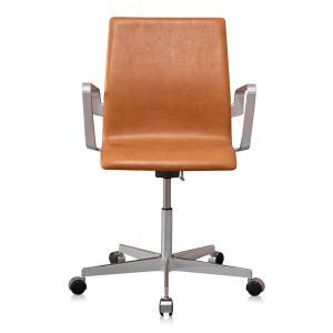 Arne Jacobsen Oxford Kontorstol Alu. Vacona Cognac Anilin - Lav ryg