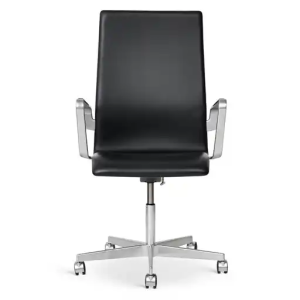 Arne Jacobsen Oxford Kontorstol Sort læder  - Mellem ryg - forfra 