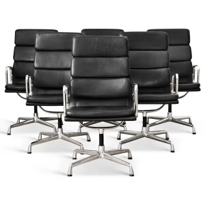 6 stk. Charles Eames EA-119 sort læder